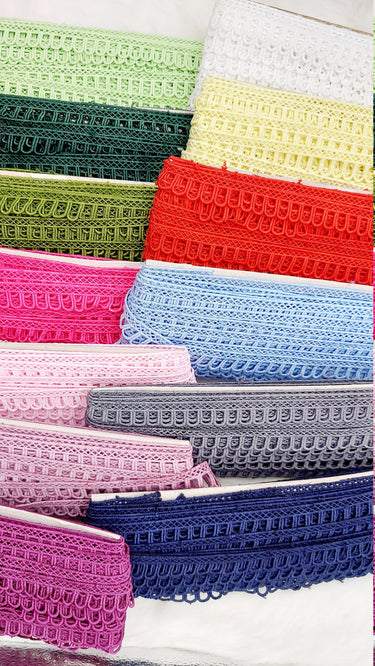 9 Yards Pink Embroidery Cotton Lace Trim, Approx. 20mm Wide, Fringe Trim